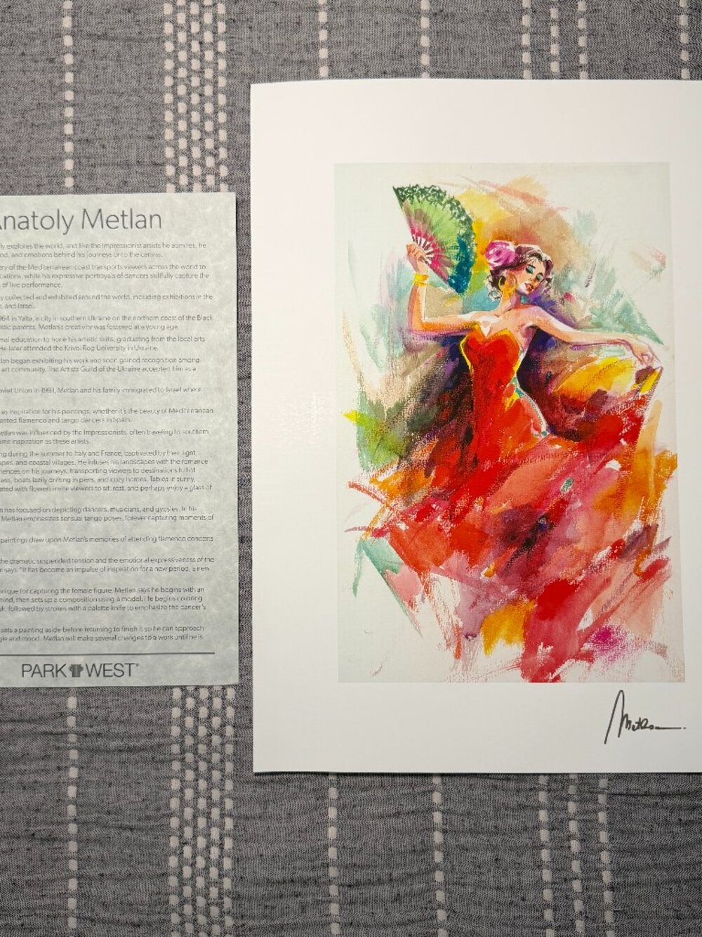 Anatoly Metlan Dancing XV Lithograph on Silk COA Park West 2024 12" x 8 7/8" New